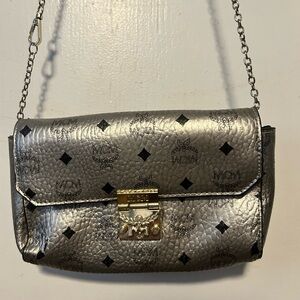 MCM Silver Crossbody Bag with Chain Strap